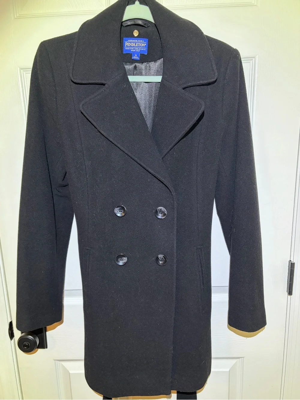 Pendleton Black Double-Breasted Wool Pea Coat with Belt